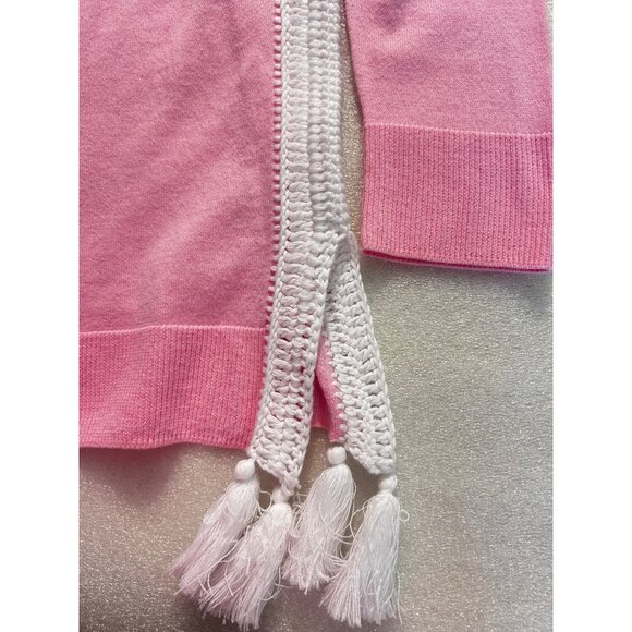 Lilly Pulitzer Pink Coolmax Damara Sweater White Crochet Tassels Top Small - Picture 7 of 7